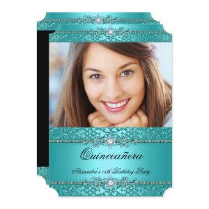 Quinceanera Elegant Teal Blue Diamond Photo