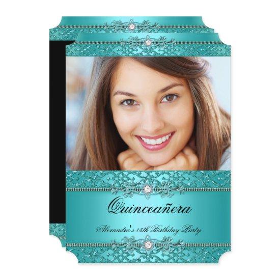 Quinceanera Elegant Teal Blue Diamond Photo