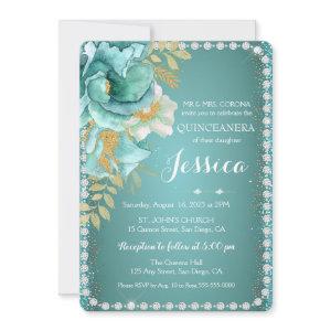 Quinceanera Elegant Teal Gold Floral