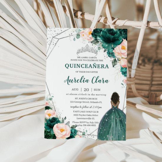 Quinceañera Emerald Blush Floral Brown Princess