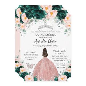 Quinceañera Emerald Blush Floral Princess Silver