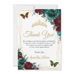 Quinceanera Emerald Burgundy Floral Thank You Card