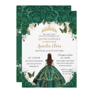 Quinceañera Emerald Floral Princess Gold Crown