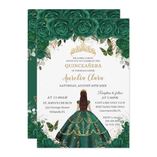 Quinceañera Emerald Floral Princess Gold Crown