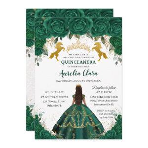 Quinceañera Emerald Floral Princess Gold Horses