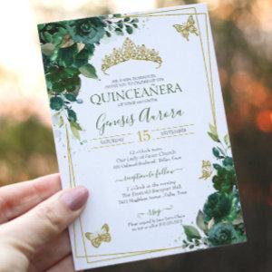 Quinceañera Emerald Forest Green Gold Butterfly