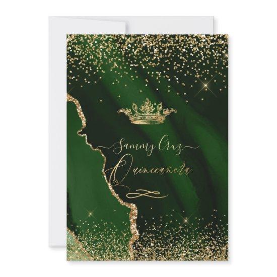 Quinceanera Emerald Green Agate Faux Gold Dust Inv