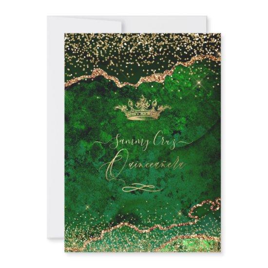 Quinceanera Emerald Green Agate Faux Gold Dust