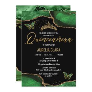 Quinceañera Emerald Green Agate Marble Butterflies