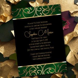 Quinceañera Emerald Green and Gold Filigree Swirls