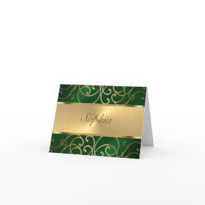 Quinceanera Emerald Green and Gold Filigree Swirls