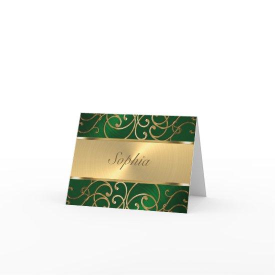 Quinceanera Emerald Green and Gold Filigree Swirls