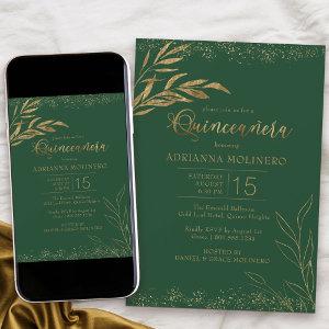 Quinceanera Emerald Green and Gold Leaf Elegant