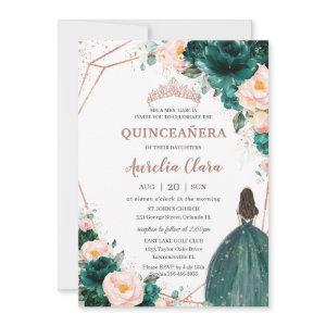 Quinceañera Emerald Green Blush Floral Rose Gold