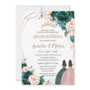 Quinceañera Emerald Green Blush Floral Twins