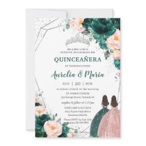 Quinceañera Emerald Green Blush Floral Twins
