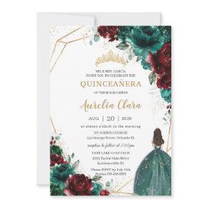 Quinceañera Emerald Green Burgundy Floral Gold