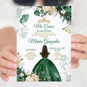 Quinceañera Emerald Green Butterfly Gold Crown