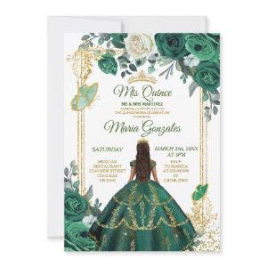 Quinceañera Emerald Green Butterfly Gold Crown