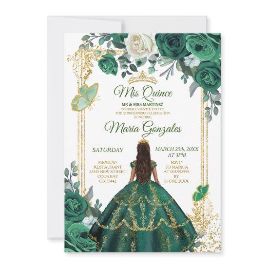 Quinceañera Emerald Green Butterfly Gold Crown