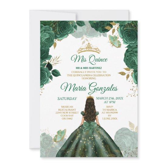 Quinceañera Emerald Green Butterfly Gold Crown
