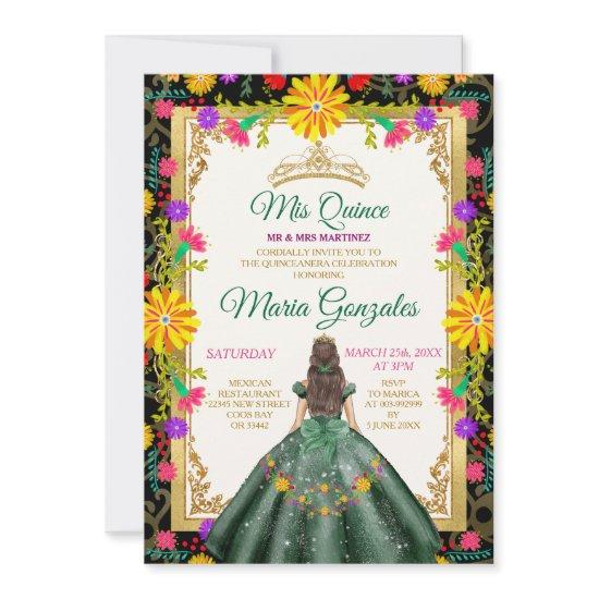 Quinceanera Emerald Green Colorful Flower Birthday