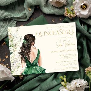 Quinceañera Emerald Green Dress Floral Brunette
