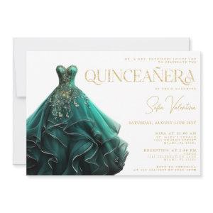 Quinceañera Emerald Green Dress Gown Gold Princess