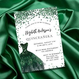 Quinceanera emerald green dress white