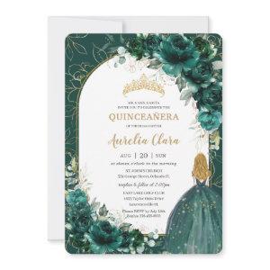 Quinceañera Emerald Green Floral Blonde Princess