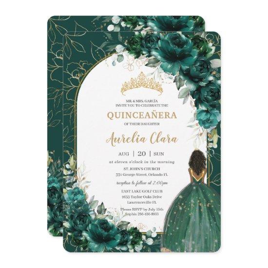 Quinceañera Emerald Green Floral Brown Princess