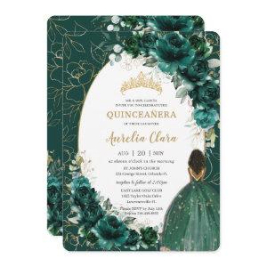 Quinceañera Emerald Green Floral Brown Princess