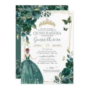 Quinceañera Emerald Green Floral Butterflies Dress
