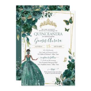 Quinceañera Emerald Green Floral Butterflies Dress