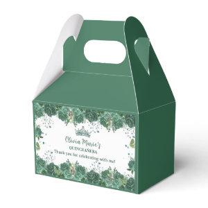 Quinceañera Emerald Green Floral Butterflies Tiara Favor Boxes