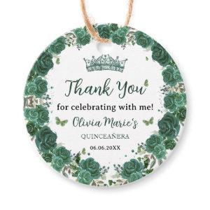 Quinceañera Emerald Green Floral Butterflies Tiara Favor Tags