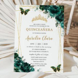 Quinceañera Emerald Green Floral Butterflies Tiara