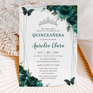 Quinceañera Emerald Green Floral Butterflies Tiara