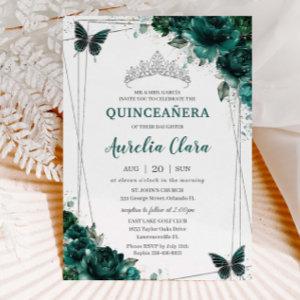 Quinceañera Emerald Green Floral Butterflies Tiara