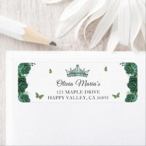 Quinceañera Emerald Green Floral Butterflies Tiara Label