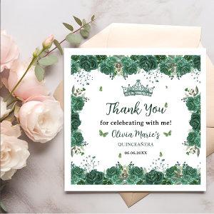 Quinceañera Emerald Green Floral Butterflies Tiara Napkins