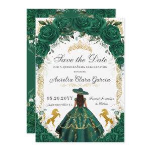 Quinceañera Emerald Green Floral Charro Horses Save The Date