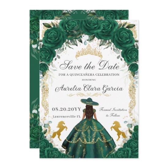 Quinceañera Emerald Green Floral Charro Horses Save The Date