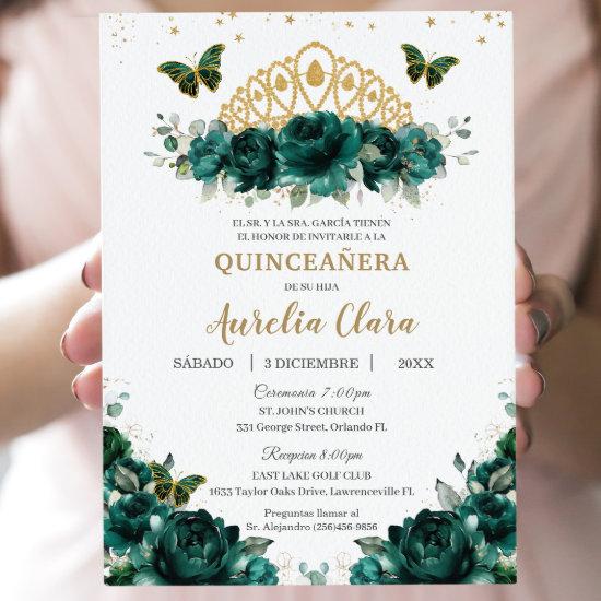 Quinceañera Emerald Green Floral Crown Español
