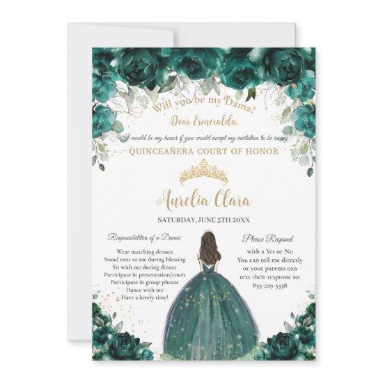 Quinceañera Emerald Green Floral Dama Request