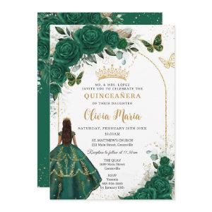 Quinceañera Emerald Green Floral Gold Butterflies