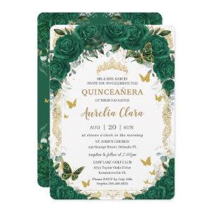 Quinceañera Emerald Green Floral Gold Butterflies