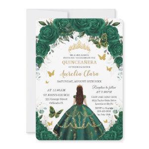 Quinceañera Emerald Green Floral Gold Princess  In