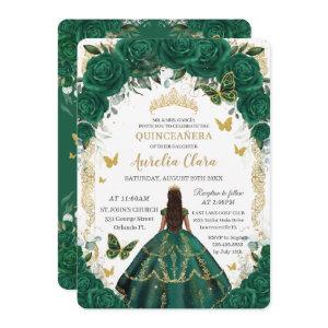 Quinceañera Emerald Green Floral Gold Princess  In