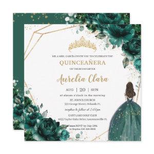 Quinceañera Emerald Green Floral Gold Princess